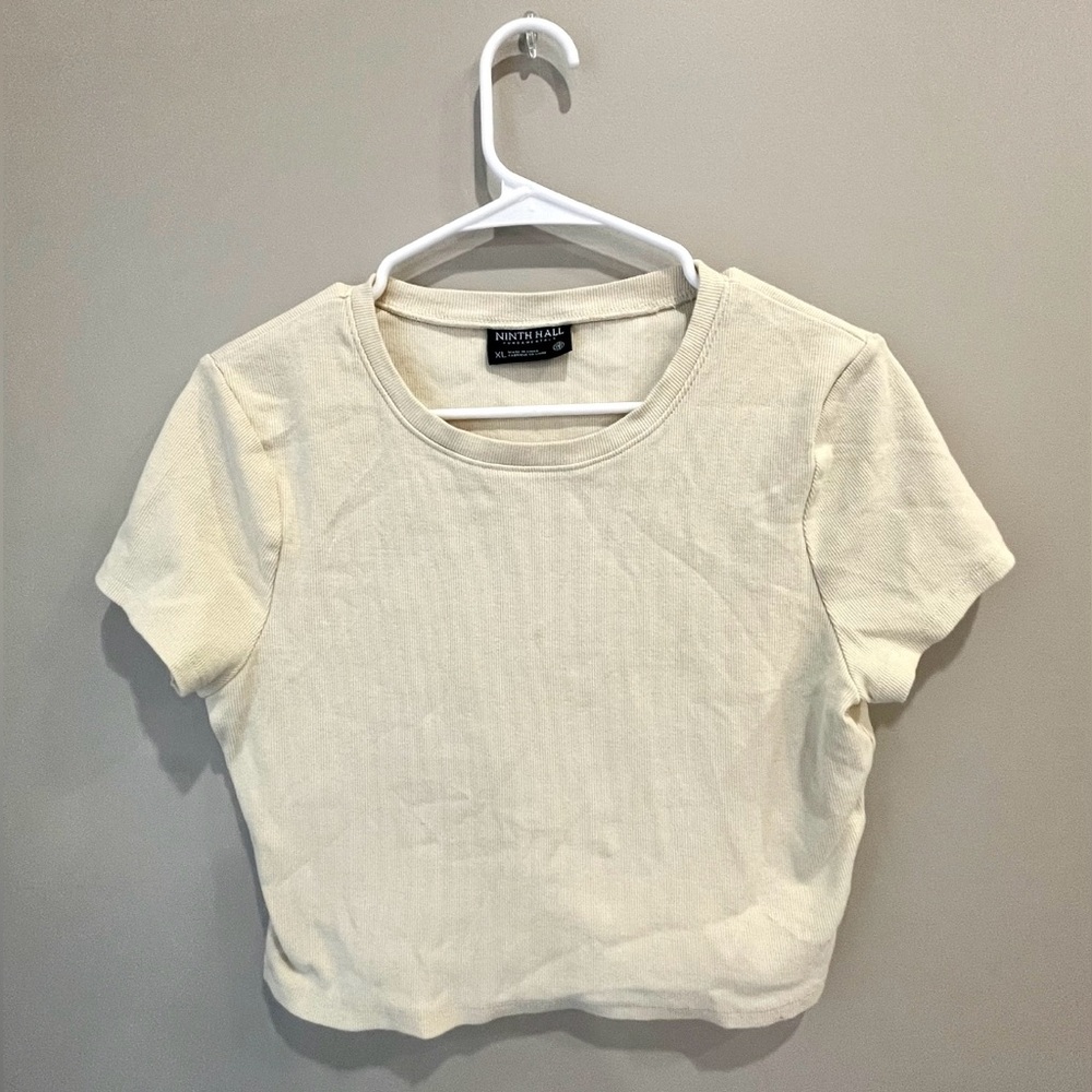 Cream Short Sleeve Cropped Tee